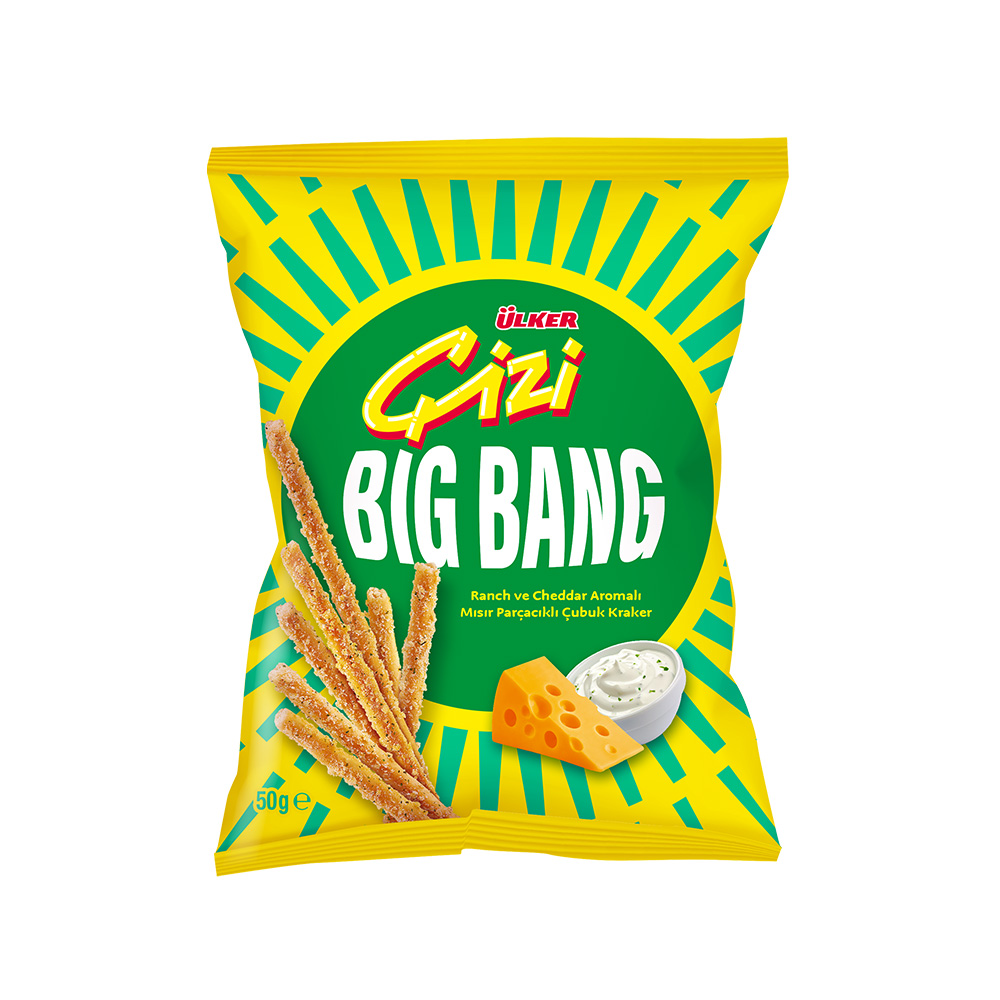 Ülker Çizi Big Bang Ranch ve Cheddar Aromalı Çubuk Kraker 50 gr